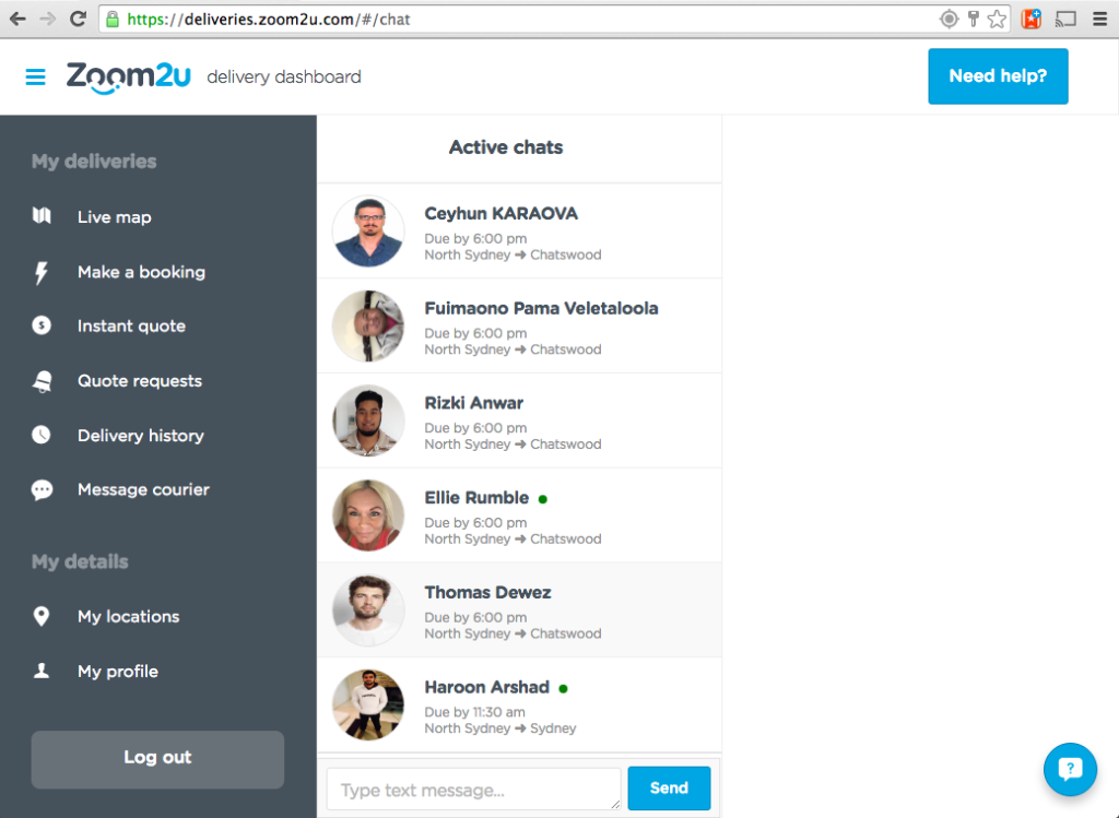 live chat with couriers