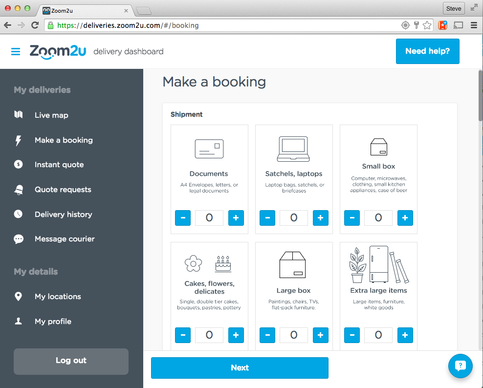 simple courier booking form